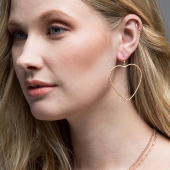 Open Heart Shape Drop Fish Hook Earrings - Picture 3 of 5